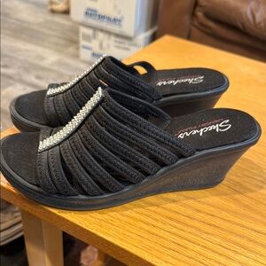 Skechers Women's Black Wedge Sandals